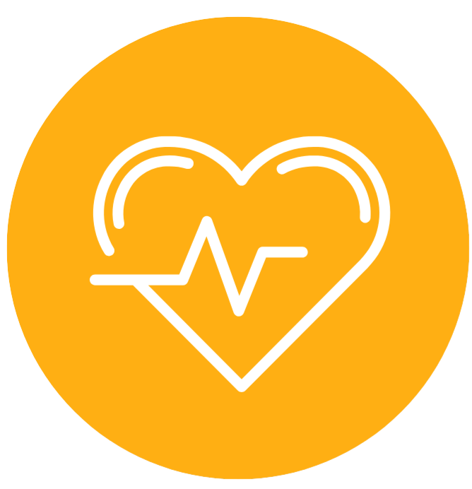 Heart icon with a heartbeat line inside a yellow circular background, symbolizing health and wellness.
